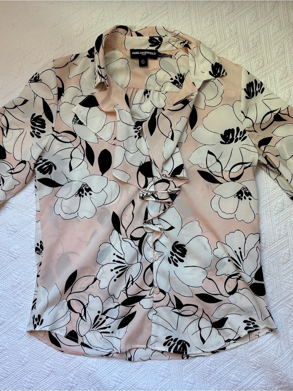 KARL LAGERFELD Pink Floral Ruffle-Front Blouse